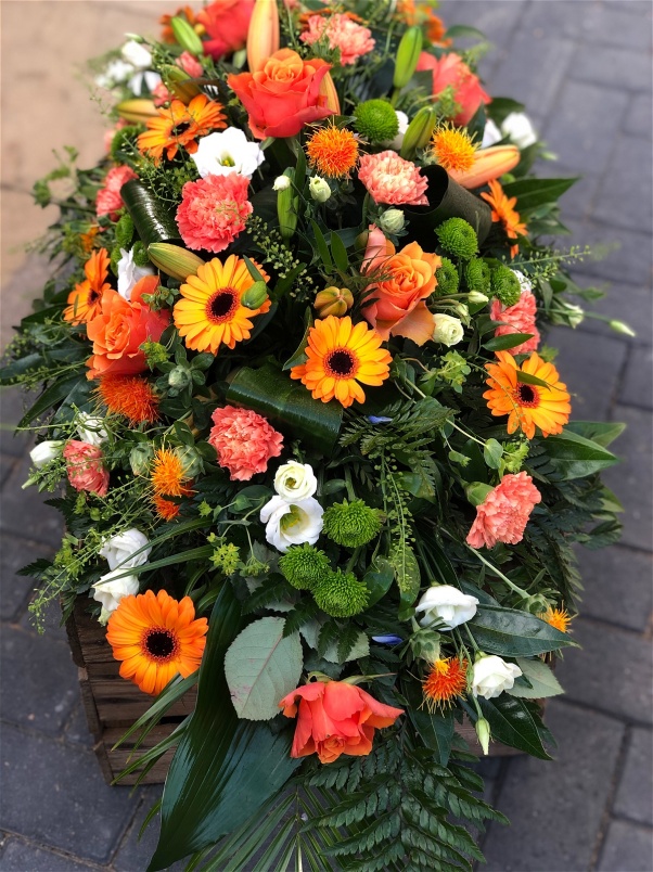 Casket Sprays | Funeral Flowers | Orange Coffin Spray