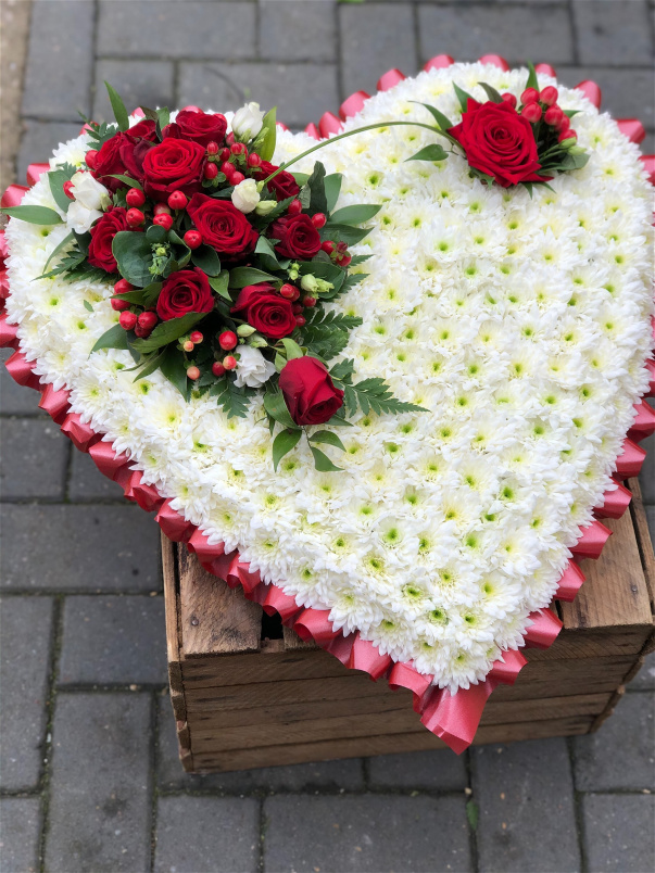 Funeral Flowers | Funeral Hearts | Red Based Heart Tribute