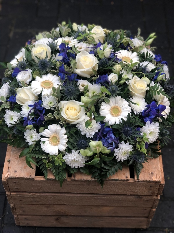 Funeral Flowers | Funeral Posy?s | Blue & White Germini Posy
