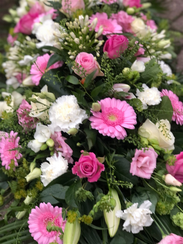 Casket Sprays | Funeral Flowers | Pink & White Coffin Spray