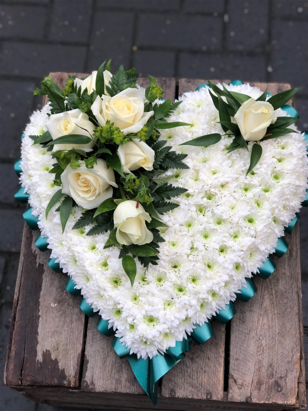 Funeral Flowers | Funeral Hearts | White Avalanche Rose Based Heart