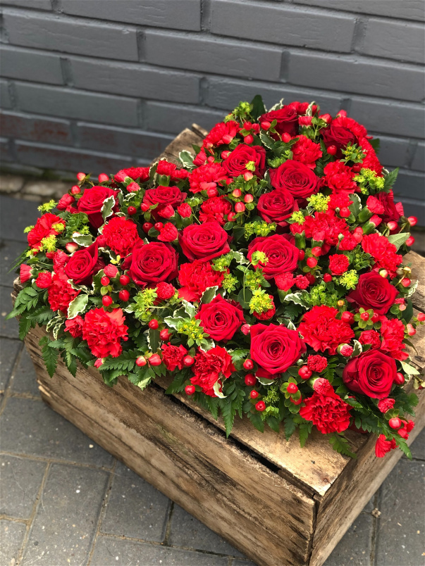 Funeral Flowers | Funeral Hearts | Red Rose and Carnation Heart