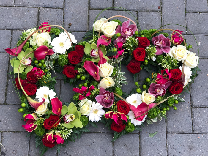 Funeral Flowers | Funeral Hearts | Rose & Calla Entwined Hearts