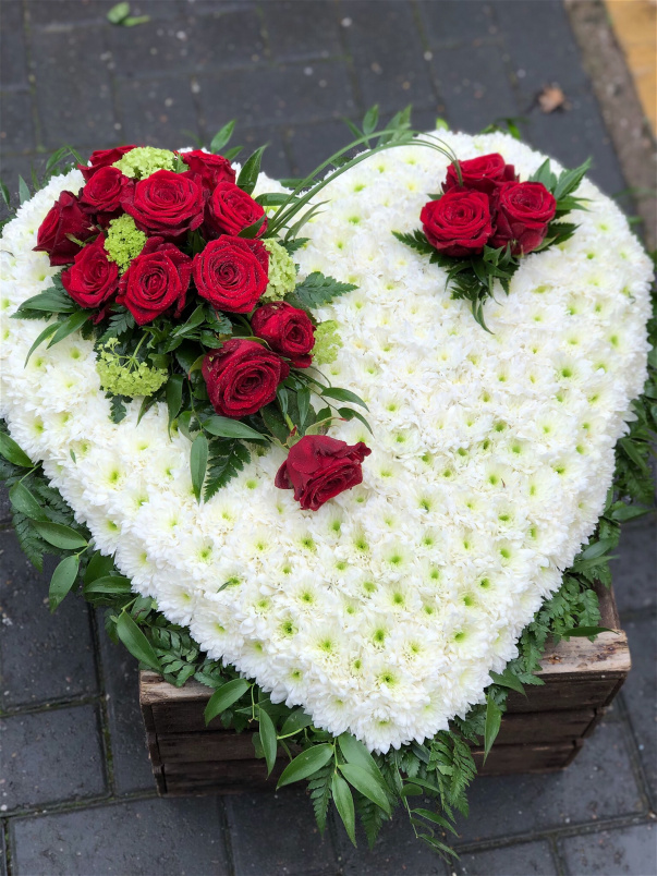 Funeral Flowers | Funeral Hearts | Foliage Edged Heart
