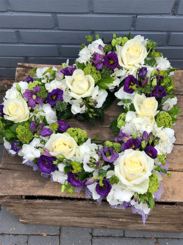 Funeral Flowers | Funeral Hearts | Country Style Purple Open Heart