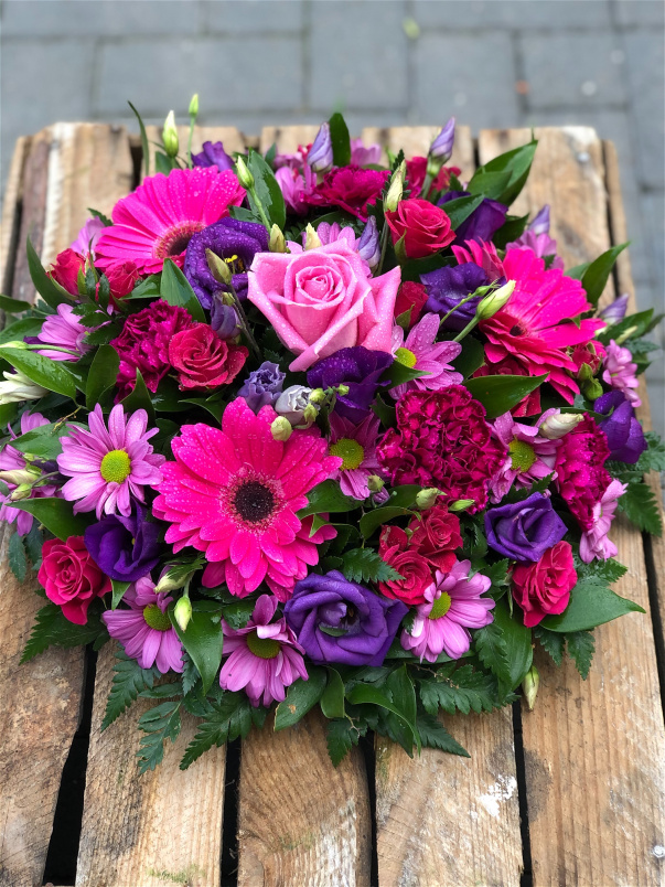 Funeral Flowers | Funeral Posy?s | Pink & Purple Posy Pad
