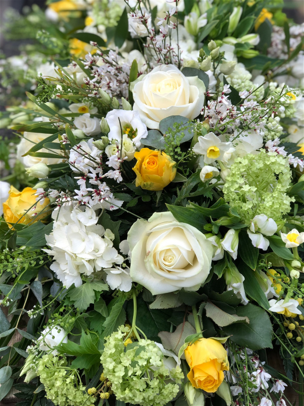 Casket Sprays | Funeral Flowers | Yellow Rustic Casket Spray
