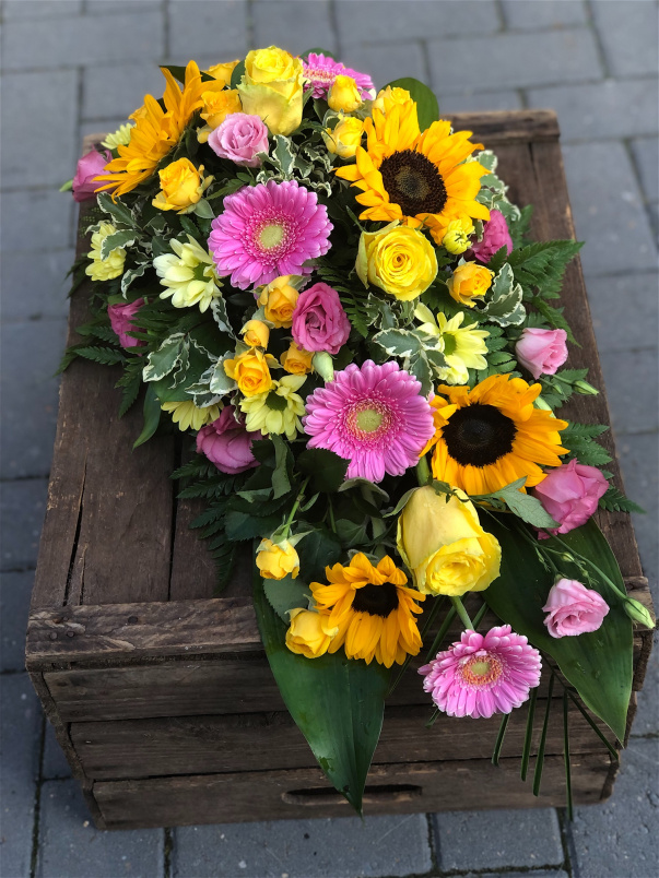 Funeral Flowers | Teardrop Sprays | Pink & Lemon Teardrop Spray