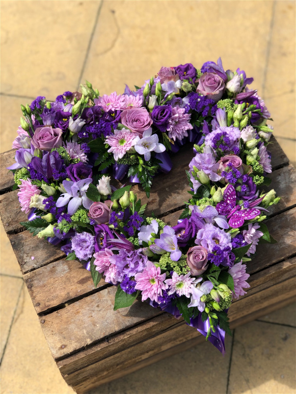 Funeral Flowers | Funeral Hearts | Purple Open Heart