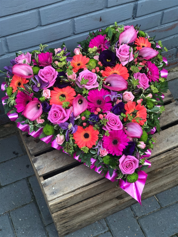 Funeral Flowers | Funeral Hearts | Rose, Gerbra and Calla Vibrant Heart