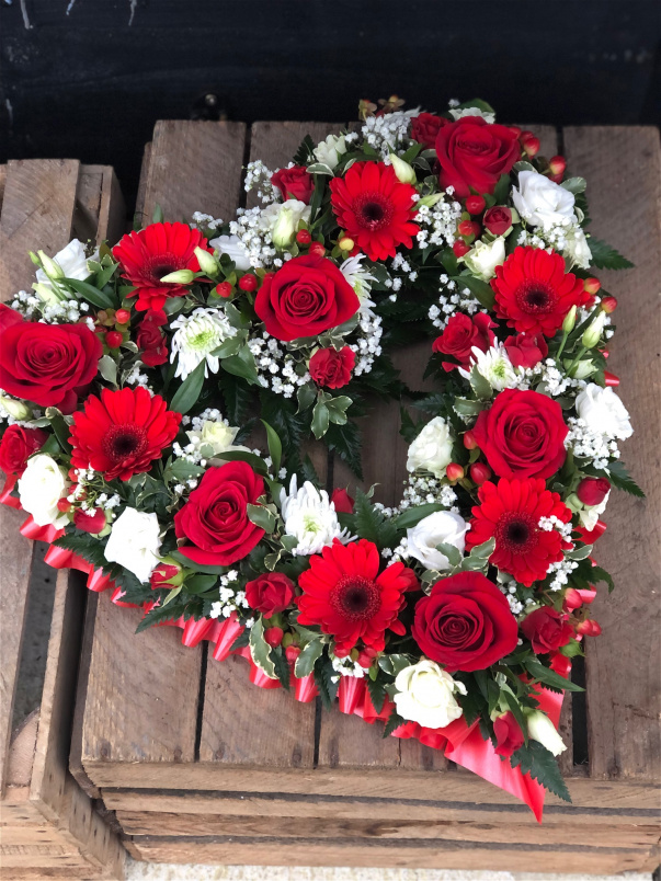 Funeral Flowers | Funeral Hearts | Red Open Heart