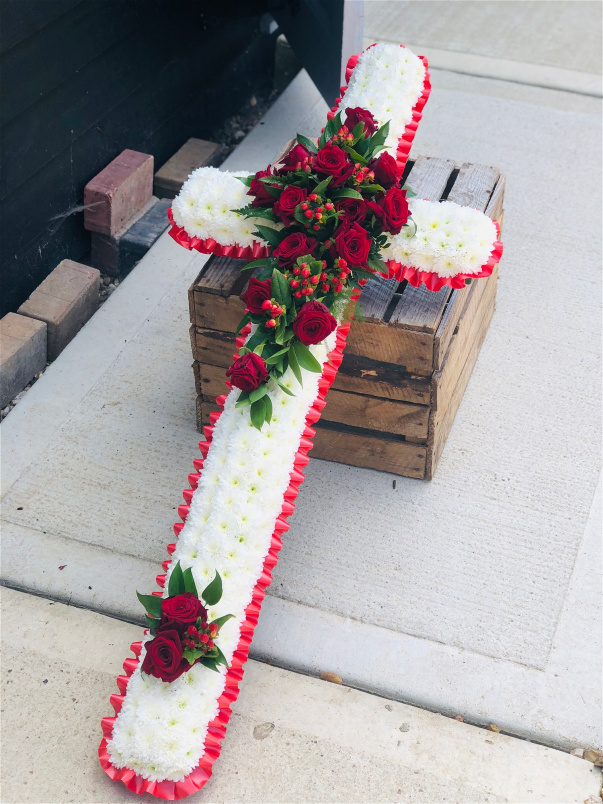 Casket Sprays | Funeral Flowers | Red Rose Based Cross