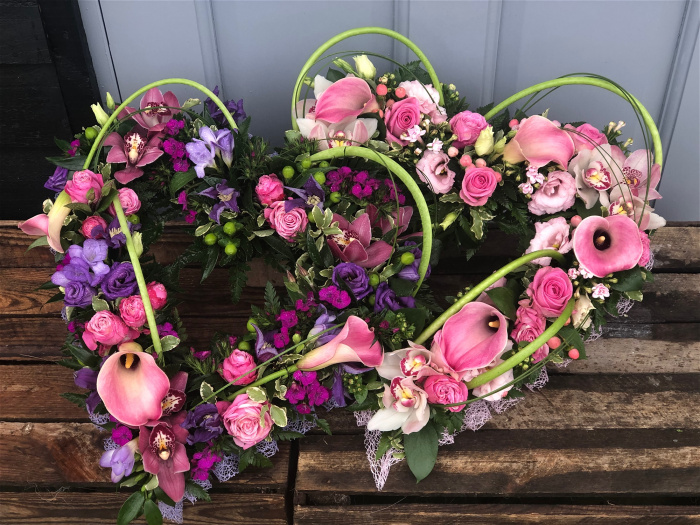 Funeral Flowers | Funeral Hearts | Pink and Purple Entwined Hearts